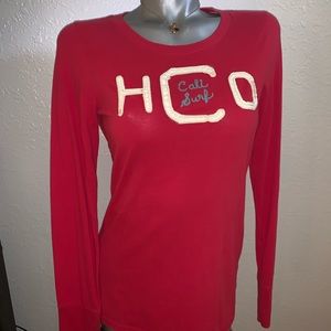 Hollister Red Long Sleeve Tee with White and Blue Accents & pink w navy